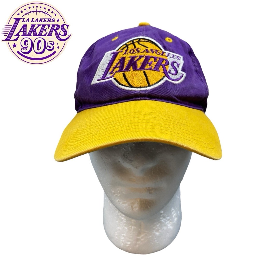 VTG 90s Los Angeles Lakers Snapback Hat Cap‎ NBA  Twins Enterprise Purple Gold